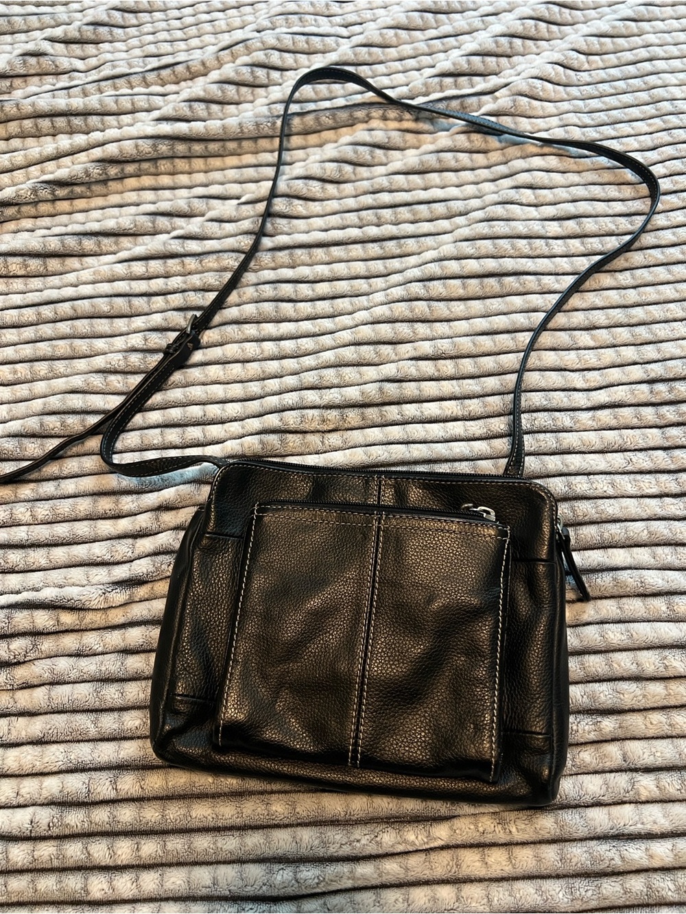 Tignanello Black Leather Crossbody Bag with Front Pocket